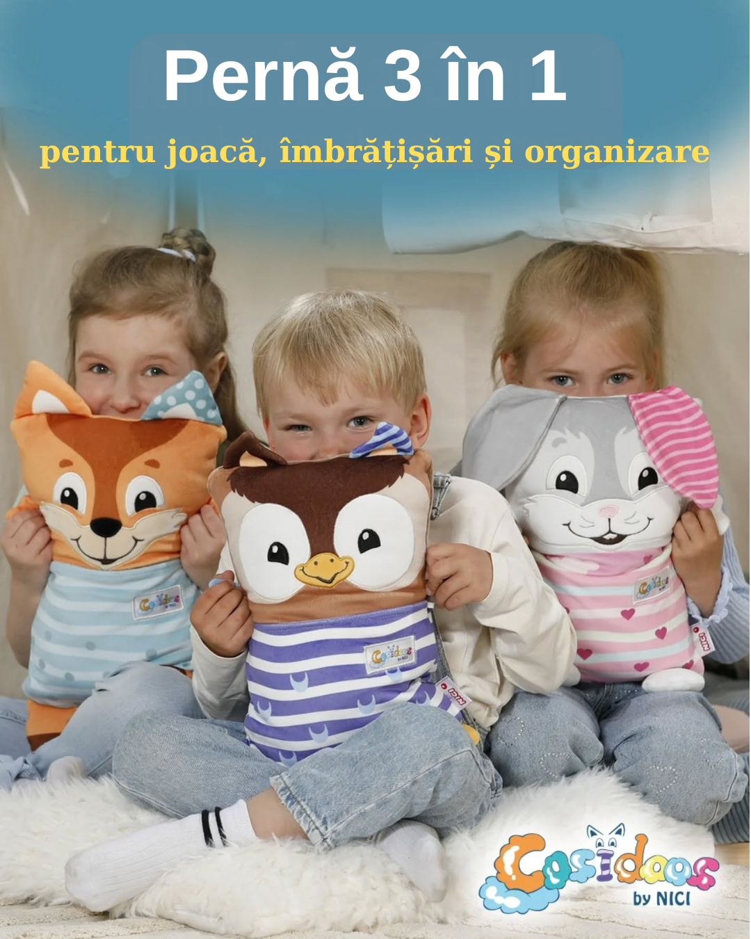 COSIDOOS – Vulpiță 3-în-1 Jucărie Pluș Premium + Pernă + Spațiu Secret