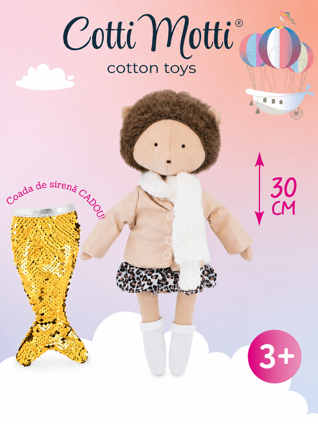 Henry – Arici de Pluș Premium cu jachetă și BONUS: coadă de sirenă Cotti Motti (30 cm)