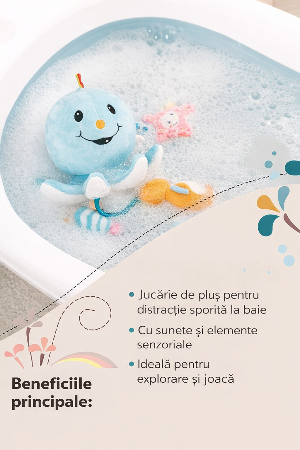 Caracatița Octily – jucărie de baie senzorială (3 luni+) care reduce frica de apă