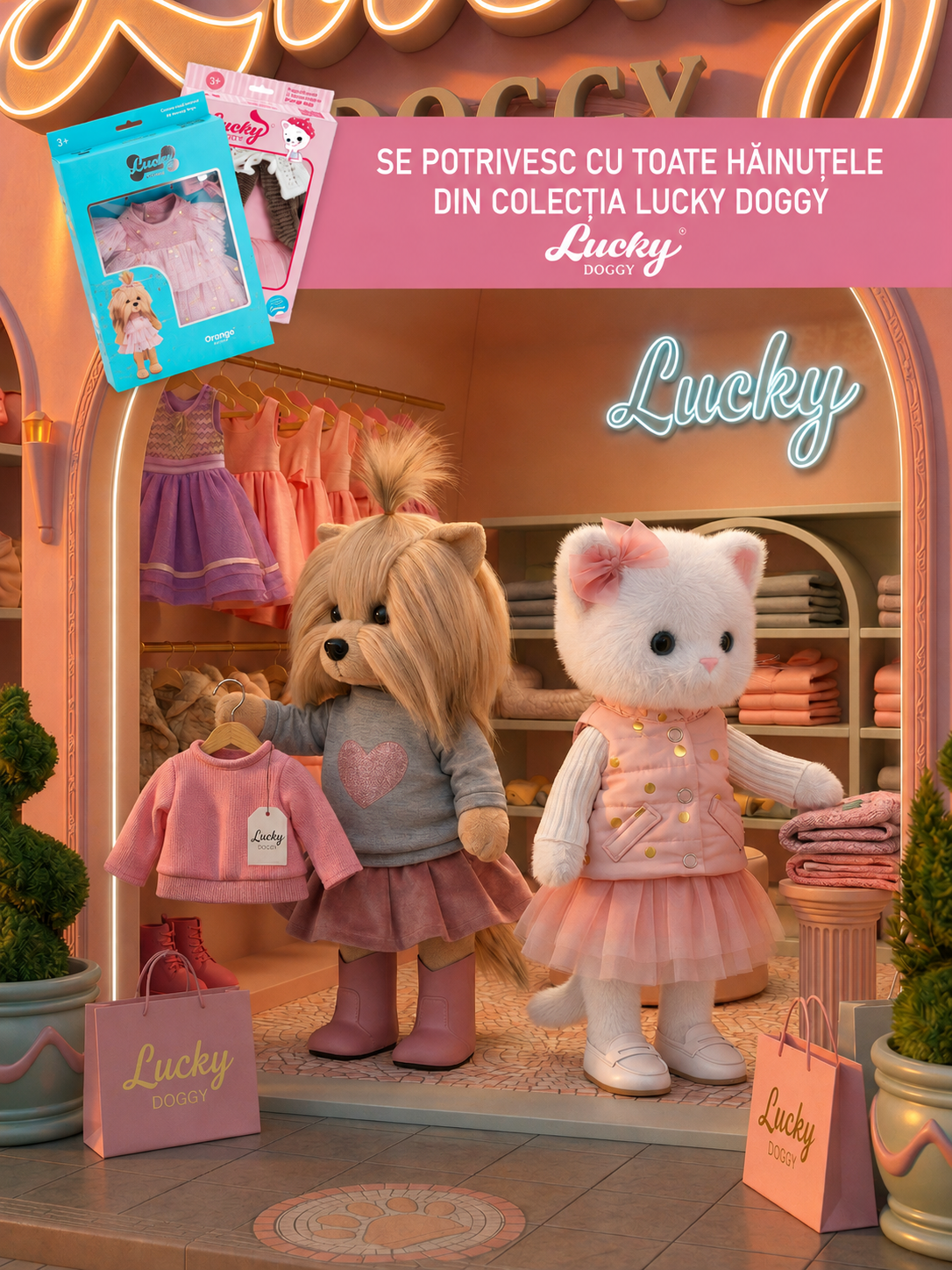 Lucky Kitty Dreams – Pisicuță Premium de Pluş, 38 cm
