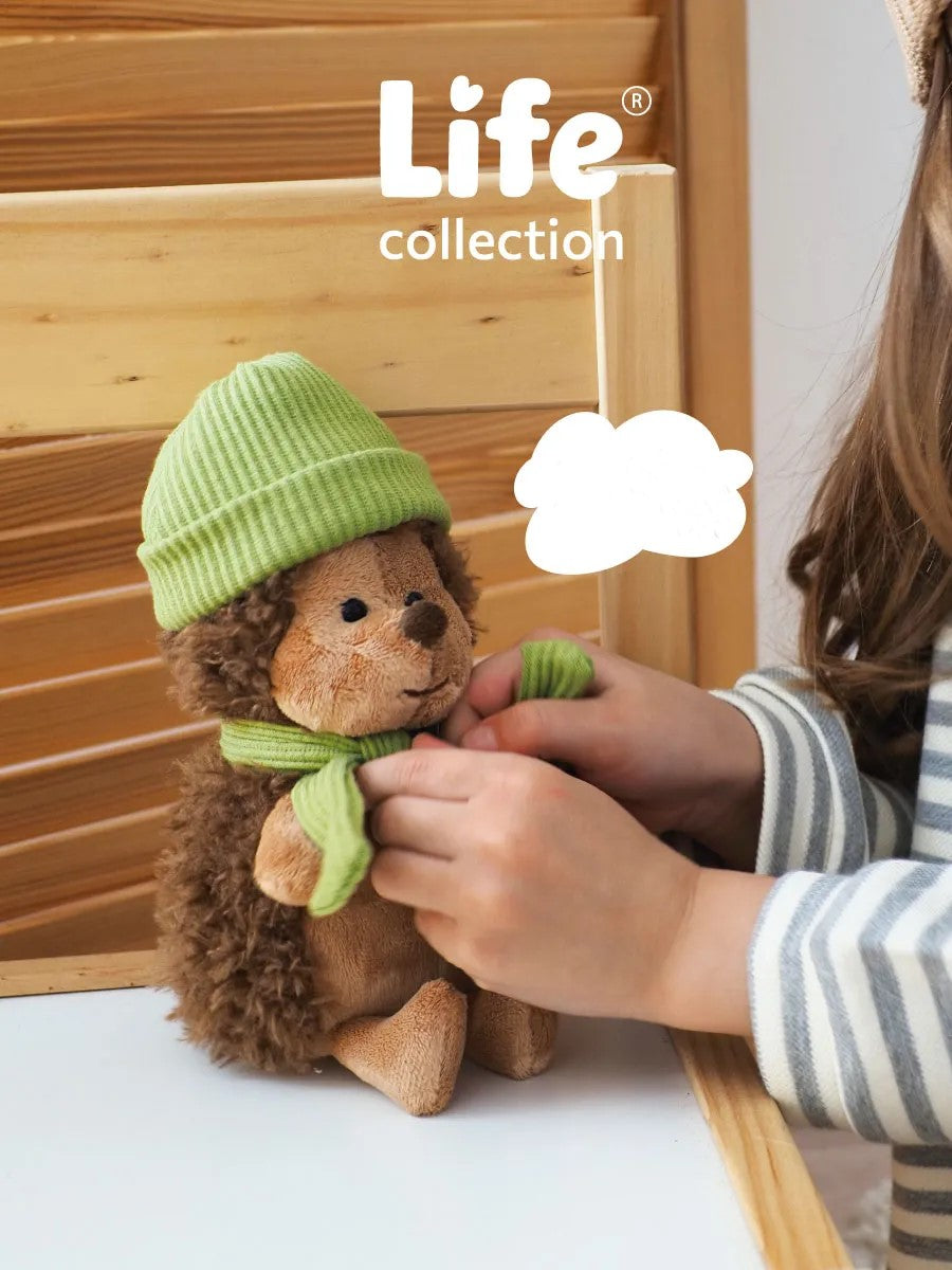 Life – Fluffy Ariciul pufos cu căciuliță verde, în cutie de colorat tip căsuță (18 cm)