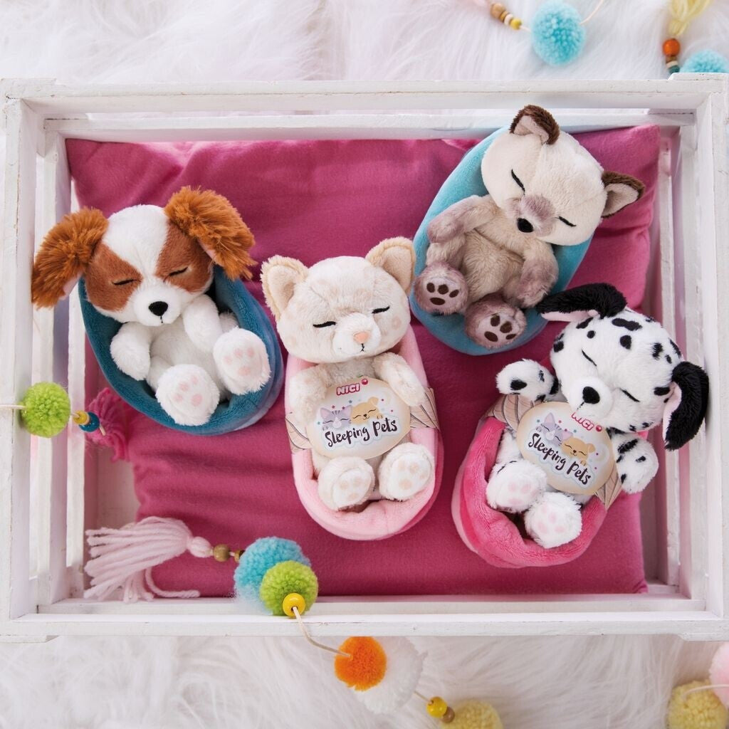 Cățeluș Dalmațian Pluș Premium în Coș Roz, 12 cm