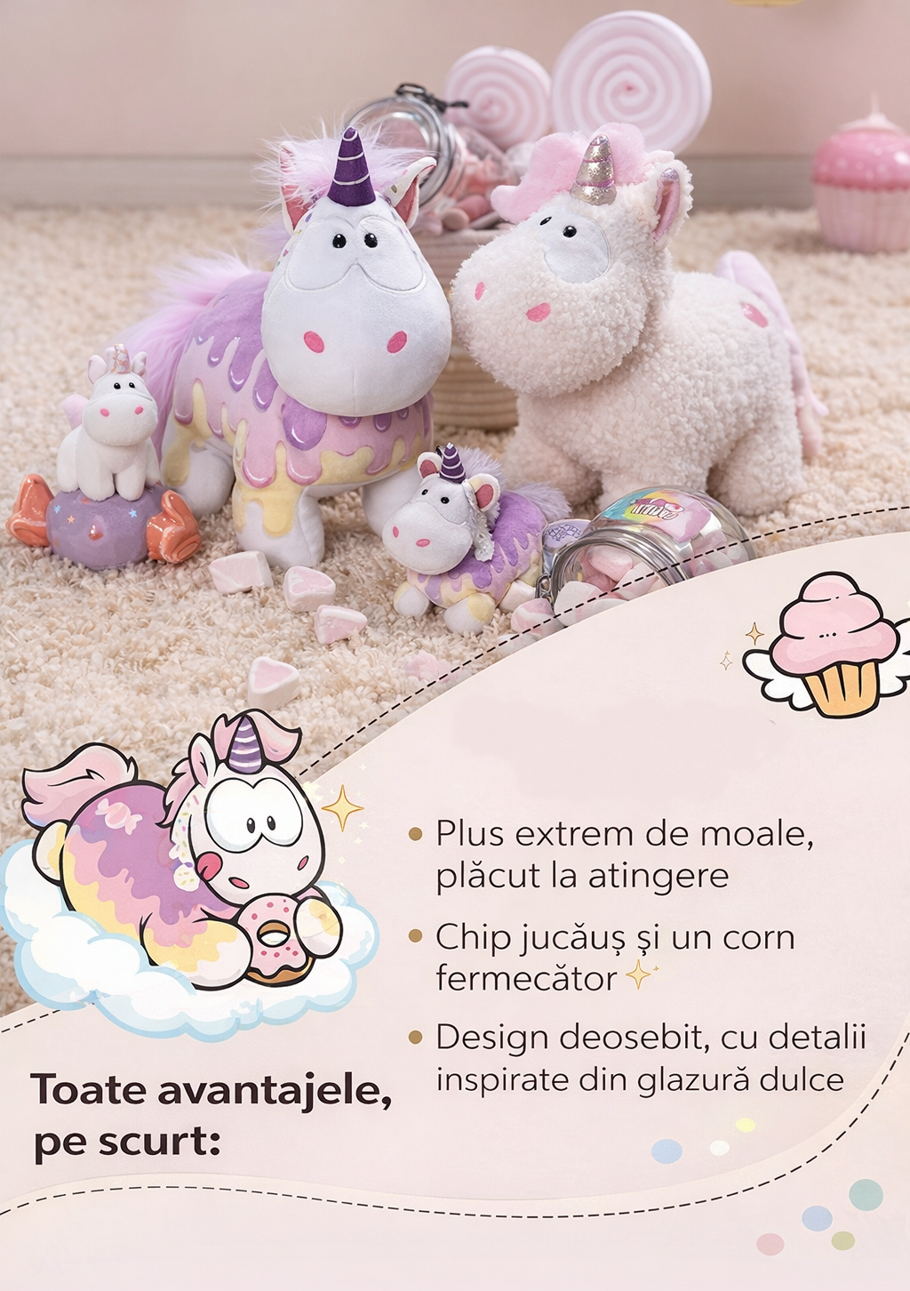 Unicorn de pluș Premium – Creamy Pink, 32 cm